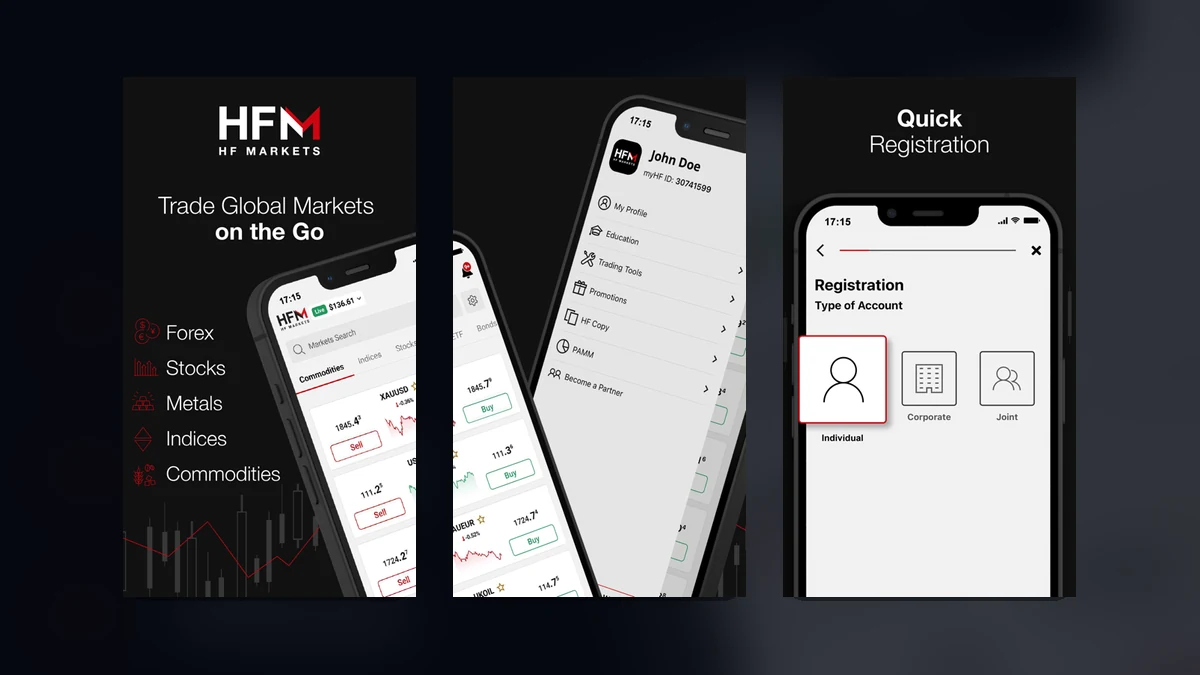 Official HFM trading app and platform imagery