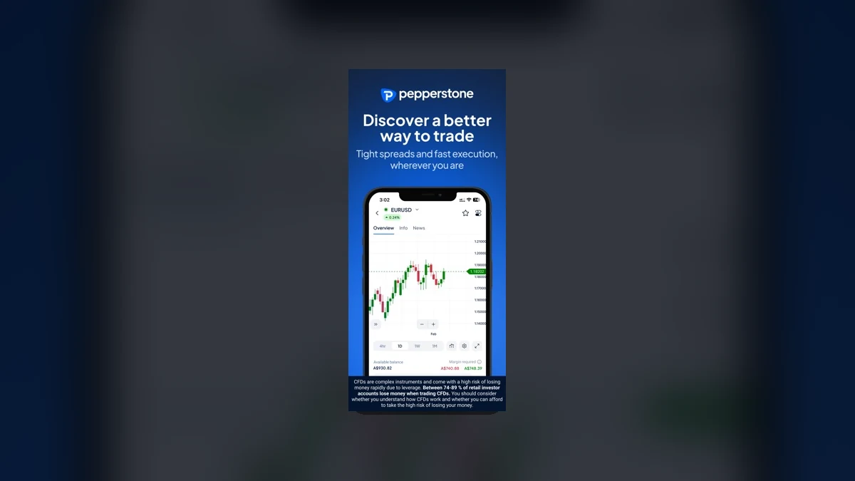 Official Pepperstone mobile trading app imagery