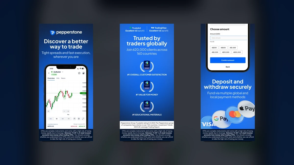 Official Pepperstone trading app and platform imagery