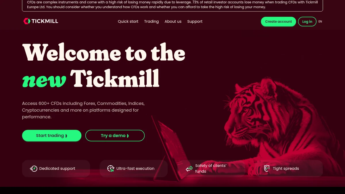 Official Tickmill trading app and platform imagery